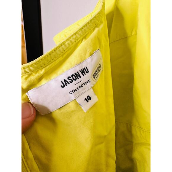 JASON WU Collective Yellow Cotton V-Neck Drawstring Waist Midi Dress size 14 - Picture 10 of 16